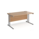 Maestro 25 straight desk 1400mm x 800mm - silver cantilever leg frame and beech top