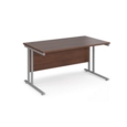 Maestro 25 straight desk 1400mm x 800mm - silver cantilever leg frame and walnut top