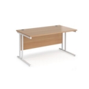 Maestro 25 straight desk 1400mm x 800mm - white cantilever leg frame and beech top
