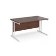 Maestro 25 straight desk 1400mm x 800mm - white cantilever leg frame and walnut top