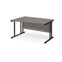 Maestro 25 left hand wave desk 1400mm wide - black cantilever leg frame and grey oak top