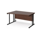 Maestro 25 left hand wave desk 1400mm wide - black cantilever leg frame and walnut top