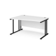 Maestro 25 left hand wave desk 1400mm wide - black cantilever leg frame and white top