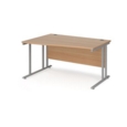 Maestro 25 left hand wave desk 1400mm wide - silver cantilever leg frame and beech top