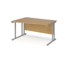 Maestro 25 left hand wave desk 1400mm wide - silver cantilever leg frame and oak top