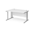 Maestro 25 left hand wave desk 1400mm wide - silver cantilever leg frame and white top