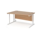 Maestro 25 left hand wave desk 1400mm wide - white cantilever leg frame and beech top