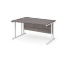 Maestro 25 left hand wave desk 1400mm wide - white cantilever leg frame and grey oak top