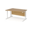 Maestro 25 left hand wave desk 1400mm wide - white cantilever leg frame and oak top