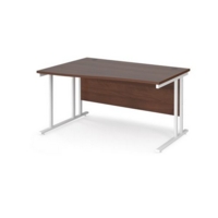 Maestro 25 left hand wave desk 1400mm wide - white cantilever leg frame and walnut top