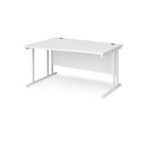 Maestro 25 left hand wave desk 1400mm wide - white cantilever leg frame and white top