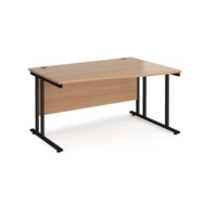 Maestro 25 right hand wave desk 1400mm wide - black cantilever leg frame and beech top
