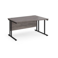 Maestro 25 right hand wave desk 1400mm wide - black cantilever leg frame and grey oak top