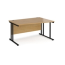 Maestro 25 right hand wave desk 1400mm wide - black cantilever leg frame and oak top