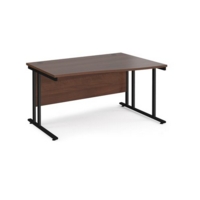 Maestro 25 right hand wave desk 1400mm wide - black cantilever leg frame and walnut top