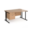 Maestro 25 right hand wave desk 1400mm wide with 2 drawer pedestal - black cantilever leg frame and beech top