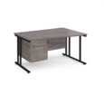 Maestro 25 right hand wave desk 1400mm wide with 2 drawer pedestal - black cantilever leg frame and grey oak top