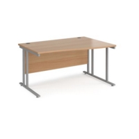 Maestro 25 right hand wave desk 1400mm wide - silver cantilever leg frame and beech top