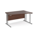 Maestro 25 right hand wave desk 1400mm wide - silver cantilever leg frame and walnut top