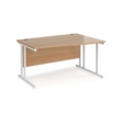 Maestro 25 right hand wave desk 1400mm wide - white cantilever leg frame and beech top