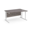Maestro 25 right hand wave desk 1400mm wide - white cantilever leg frame and grey oak top