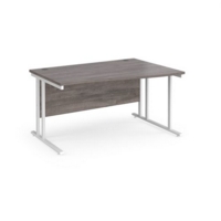 Maestro 25 right hand wave desk 1400mm wide - white cantilever leg frame and grey oak top