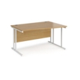 Maestro 25 right hand wave desk 1400mm wide - white cantilever leg frame and oak top