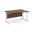 Maestro 25 right hand wave desk 1400mm wide - white cantilever leg frame and walnut top