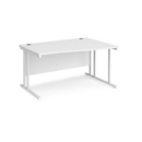 Maestro 25 right hand wave desk 1400mm wide - white cantilever leg frame and white top