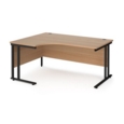 Maestro 25 left hand ergonomic desk 1600mm wide - black cantilever leg frame and beech top