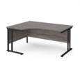 Maestro 25 left hand ergonomic desk 1600mm wide - black cantilever leg frame and grey oak top