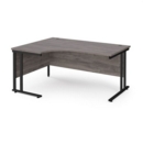 Maestro 25 left hand ergonomic desk 1600mm wide - black cantilever leg frame and grey oak top