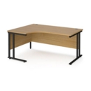 Maestro 25 left hand ergonomic desk 1600mm wide - black cantilever leg frame and oak top