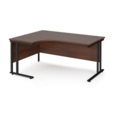 Maestro 25 left hand ergonomic desk 1600mm wide - black cantilever leg frame and walnut top