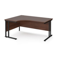 Maestro 25 left hand ergonomic desk 1600mm wide - black cantilever leg frame and walnut top