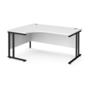 Maestro 25 left hand ergonomic desk 1600mm wide - black cantilever leg frame and white top