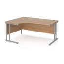 Maestro 25 left hand ergonomic desk 1600mm wide - silver cantilever leg frame and beech top