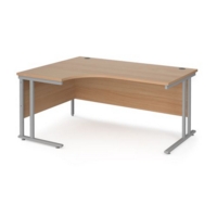 Maestro 25 left hand ergonomic desk 1600mm wide - silver cantilever leg frame and beech top