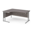 Maestro 25 left hand ergonomic desk 1600mm wide - silver cantilever leg frame and grey oak top