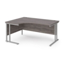 Maestro 25 left hand ergonomic desk 1600mm wide - silver cantilever leg frame and grey oak top