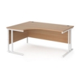 Maestro 25 left hand ergonomic desk 1600mm wide - white cantilever leg frame and beech top