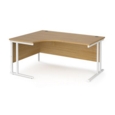 Maestro 25 left hand ergonomic desk 1600mm wide - white cantilever leg frame and oak top
