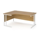Maestro 25 left hand ergonomic desk 1600mm wide - white cantilever leg frame and oak top