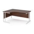 Maestro 25 left hand ergonomic desk 1600mm wide - white cantilever leg frame and walnut top