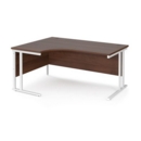 Maestro 25 left hand ergonomic desk 1600mm wide - white cantilever leg frame and walnut top