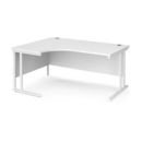 Maestro 25 left hand ergonomic desk 1600mm wide - white cantilever leg frame and white top