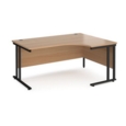 Maestro 25 right hand ergonomic desk 1600mm wide - black cantilever leg frame and beech top