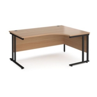 Maestro 25 right hand ergonomic desk 1600mm wide - black cantilever leg frame and beech top
