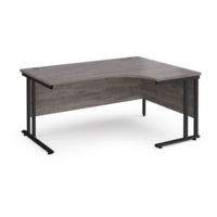 Maestro 25 right hand ergonomic desk 1600mm wide - black cantilever leg frame and grey oak top