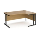 Maestro 25 right hand ergonomic desk 1600mm wide - black cantilever leg frame and oak top
